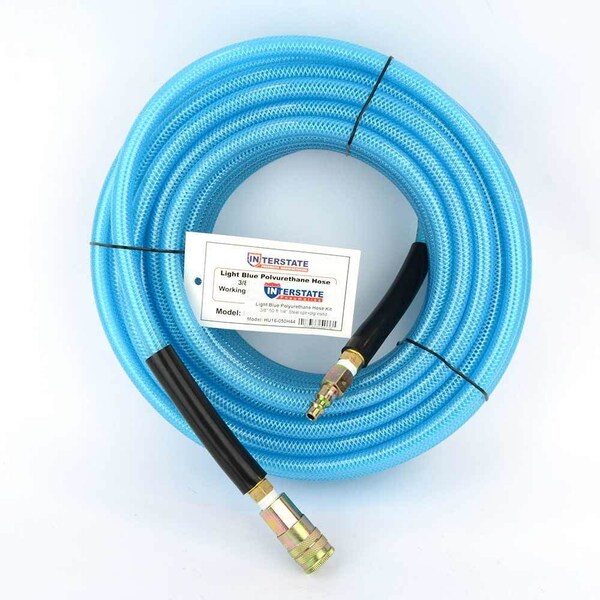 Interstate Pneumatics Polyurethane Hose 3/8" x 50ft 200 PSI, w/One 1/4" Steel Coupler & One 1/4" Steel Coupler Plug HU16-050H44 - main